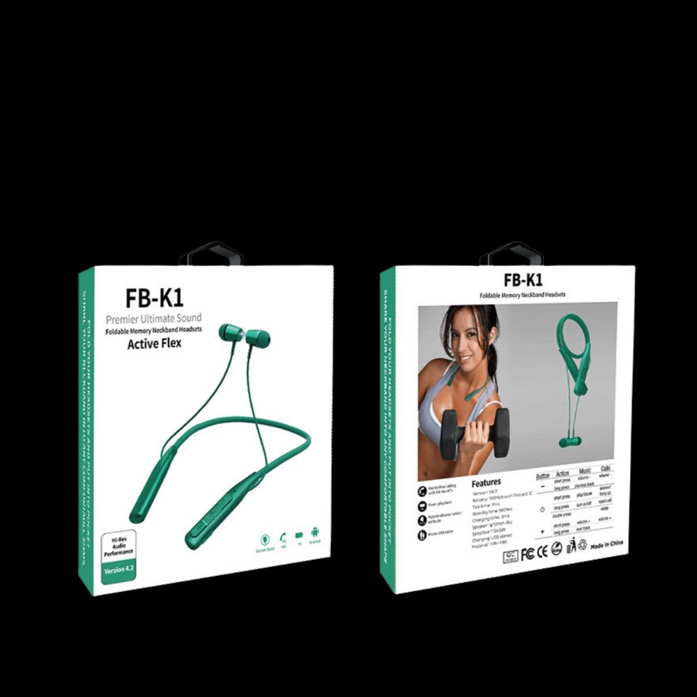 Flex wireless earbuds over the neck retail box picture
