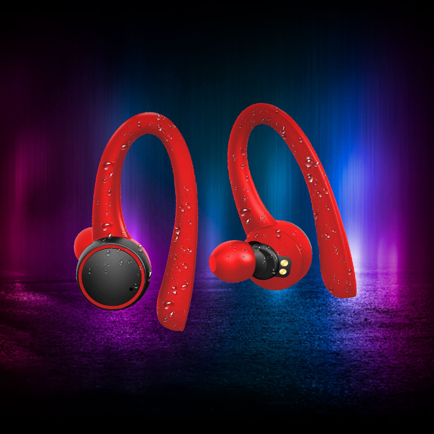 Wireless earbuds with hooks Flex red color